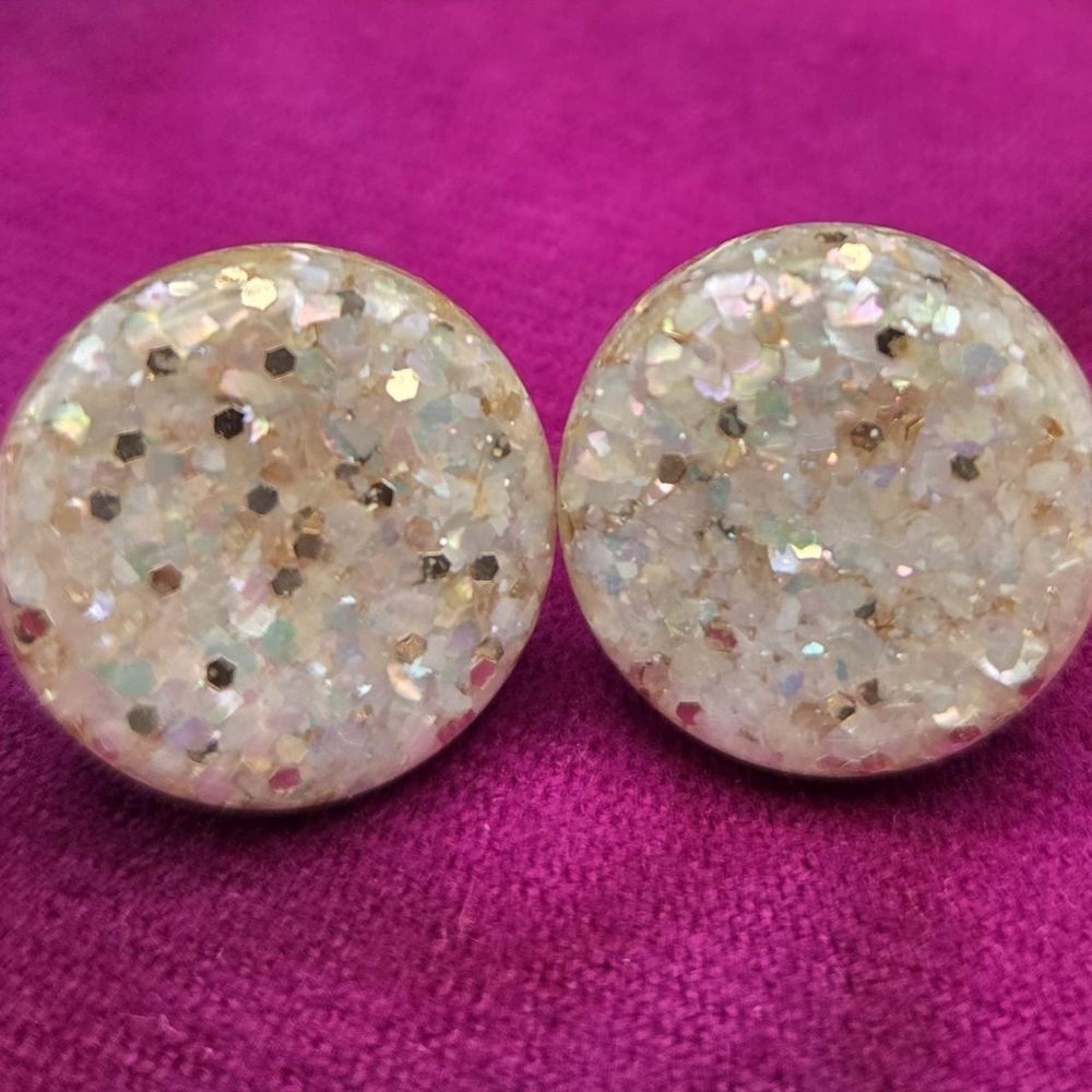 Vintage Faux Druzy Glitter Svrew Back Earrings